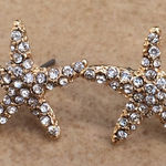 Boutique Gold Tone Crystal Nautical Starfish Stud Earrings Photo 0