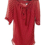 CARLY HARRIS NEW ZEALAND Semi‎ Sheer Off Shoulder Tunic Red Size M Photo 0