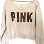 PINK - Victoria's Secret  Cozy Fleece Sweatshirt Cropped Sz XL Beige Animal print Photo 0