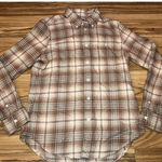 Polo Ralph Lauren Flannel Shirt Top Women Medium Beige Brown Plaid Pony Preppy Tan Size 8 Photo 0