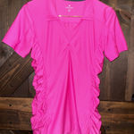 Athleta  Short Sleeve Top Size MT Medium Tall‎ Bright Pink Cinched Sides Photo 0