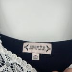 Nanette Lepore  Boho Navy Blue Crinkle Top Lace Trim Square Neck 3/4 Sleeves Sz M Photo 8