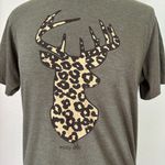 Tultex Green Deer Silhouette Cheetah Print Short Sleeve Crewneck T-Shirt Photo 3