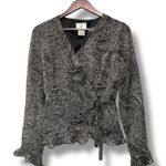 Ice Petite Black Paisley 100% Silk Wrap Blouse PM‎ Ruffle Hem Lined Vintage Y2K Size undefined Photo 0