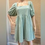 MARBLE Light Green Mini Dress with Puff Sleeves Size L Photo 0