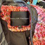 English Factory Pink Tweed Blazer LARGE Boxy Boucle Faux Leather Clueless $210 Photo 9