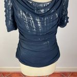 Tadashi Shoji  Navy Sheer Mesh Sequin Top Photo 5