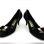Salvatore Ferragamo CARLA 70mm BLACK SUEDE WITH SCALLOPING TRIM BOW PUMPS SIZE 4 Photo 6