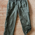 Old Navy Cargo Capri Pants Women Size M Green 100 Cotton Drawstring Waist Photo 0