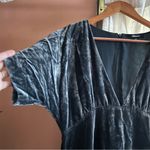 Madewell Velvet Deep V Neck Midi Dress Short Sleeves Craftsman Blue Size 4 Photo 4