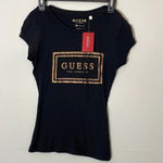 Guess Black and Gold Fitted Cap Sleeve Tee size XS (A1) Photo 1