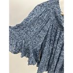 Lovestitch Top Women LARGE Blue Printed Off The Shoulder Ruffle Sleeve Smocked Photo 2