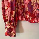Free People  Red Pink Floral Ariana Smocked Puff Sleeve Long Sleeve Blouse Medium Photo 4
