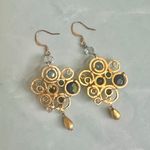 Gold Filigree Crystal Chandelier Earrings, Blue & Teal Photo 7