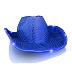 Blue‎ Sequin Light Up LED Flashing Cowboy Hat with Sequins LEDS, Cowgirl,Western Blue Photo 3