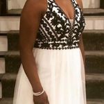 Blondie Nites by Stacy Sklar Prom Dress White tulle halter VNeck bead gown Sz 13 Photo 3