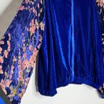 Umgee Cobalt Blue Velvet Oriental Floral Sheer Bomber Jacket L Cottagecore Photo 1