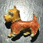 VTG FIGURAL SCOTTIE DOG SCOTTISH TERRIER GOLD TONE ENAMEL RHINESTONE BROOCH Photo 0