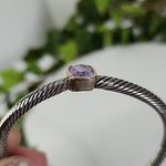 Silver Cable Flex Open Cuff Bracelet with Amethyst Color Stone Purple Photo 1