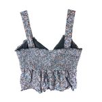 American Eagle  Crop Top Smocked Ruffle Tie Front Floral Blue Pink M Photo 1