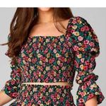 BuddyLove Botanical Floral Smocked Square Neck Bell Sleeve Crop Top Women's M Photo 6