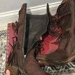 Donald Pliner  Women’s Couture Brown Suede Fringe Boots Denise Knee High Beaded 7 Photo 9