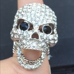 Silver Tone Crystal Novelty Skull Open Close Ring Black Photo 1