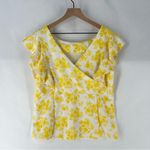 Ann Taylor Citrus Blossom Ruffle Sleeve Shell Floral Yellow Womens Top Size L Photo 6