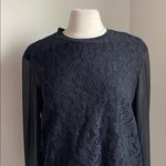 Ralph Lauren LAUREN Lace Pullover Sheer Sleeve Womens Sz Large Black Photo 2
