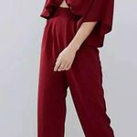 ASOS DESIGN Jumpsuit Burgundy Red Kimono Sleeve Peg Leg SZ 10 Holiday Xmas Party Photo 2