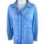 ZARA Women's Blue Textured Long Sleeve Collared Button Down Shirt Blouse Top M Photo 0