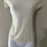 Natori Top Large Ivory Striped Sheer Short Sleeve Knit Tee USA Made Size L Photo 0