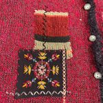 Vintage Granny Cardigan Sweater Burgundy Size 1X Embroidered Patchwork Fur Trim Red Photo 6