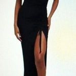 Good American  Women's SLINKY JERSEY MIDI DRESS  Black Ruched Bodycon Size 3/L Photo 0