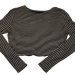 Old Navy Black & White Striped Longsleeve Cropped Baby Tee Photo 2
