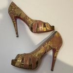 Christian Louboutin  Fontanete Pink and Gold Metallic Snakeskin Peep Toe Pumps 39 Photo 6