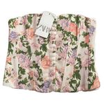 ZARA Cream and Pink Floral Corset Top Photo 0