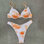 Floral Ruched Two Piece Bikini Set White Orange Tropical Shirred Cheeky Medium Photo 1