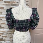 ZARA NWT  - crop top floral black purple green 100% cotton Sz L Photo 9