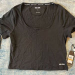 DKNY NWT! Jeans Black Cropped Tie Sleeves Deep Scoop Neck Short Sleeve Tee Small Photo 0