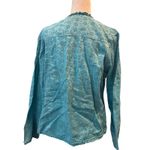 Eyelet Ruffle Trim Jacket, Lightweight Button Up Shirt, Casual Spring Summer Top Blue Size XL Photo 3