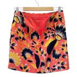J.Crew  Linen Postage Stamp Mini Skirt Coral Navy Hibiscus Floral Print Size 0 Photo 3