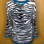 Kenar Sweater Teal White Animal Print Cardigan M Photo 1
