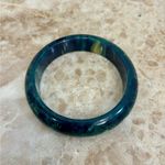 Vintage Blue Moon Green Yellow Marbled Bakelite Bangle Bracelet Photo 0