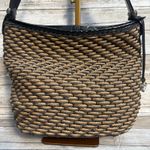 Brighton VTG Purse Janie Shoulder Bag Brown Black Patent Leather Woven Straw Y2k Photo 2