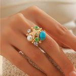 ⭐️⭐️⭐️BOGOHO ⭐️⭐️⭐️Gold Starfish Ring with Turquoise and Green Accents Gold Photo 0
