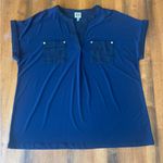 Anne Klein  Top 1X Navy Blue Casual Blouse Gold Button Short sleeve Shirt Photo 0