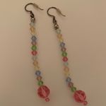 ⭐️ Handmade Pink Yellow Green Crystal Dangle Earrings Photo 1