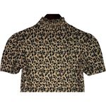 ZARA  Leopard Print Lightweight Ruffled Turtle Neck Short Sleeve M Brown Black Photo 6