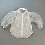 ZARA  Woman Sheer Shirt Top Small White Polka Dot Puff Sleeve Button Down Blouse Photo 1